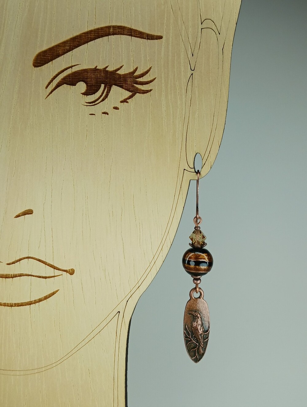 Copper Raven Earrings Gothic Woodland Dark Academia Artisan - Picture 6 of 7